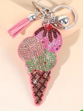 Ice cream cone 3 scoops Rhinestone Keychain/purse charm!!